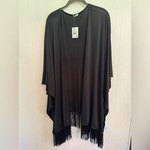 NWT Maui Mamas Elegant Black Fringe Swim Cover Up Kimono One Size